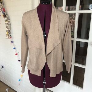 Via Milano Beige Open-Front Draped Cardigan | Size Small